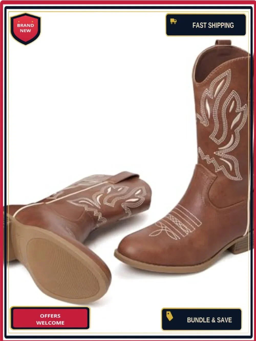 Kids Western Boots | Mid Calf, Side Zipper, Pull-On, Embroidered Cowgirl Boots